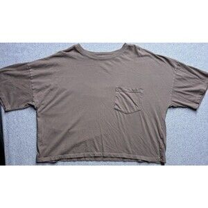 SO Brand 100% Cotton Neutral Brown Crop Pocket Tee Shirt Boxy Oversized Top XL